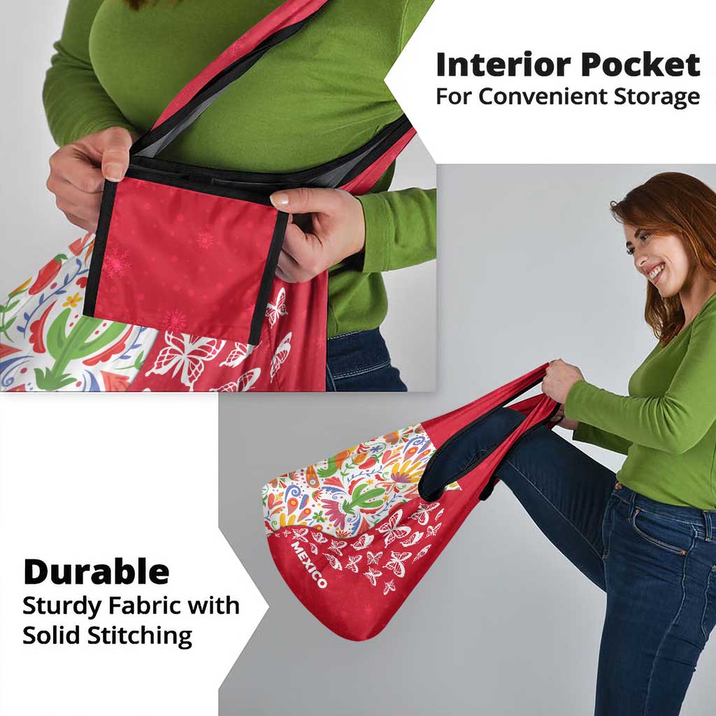 Mexico Christmas Grocery Bag with Butterfly Cactus and Colorful Floral Folk Art - Wonder Print Shop