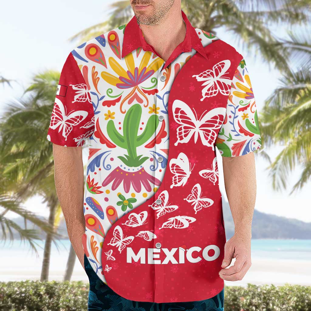 Mexico Christmas Hawaiian Shirt with Butterfly Cactus and Colorful Floral Folk Art - Wonder Print Shop