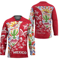 Mexico Christmas Hockey Jersey with Butterfly Cactus and Colorful Floral Folk Art - Wonder Print Shop