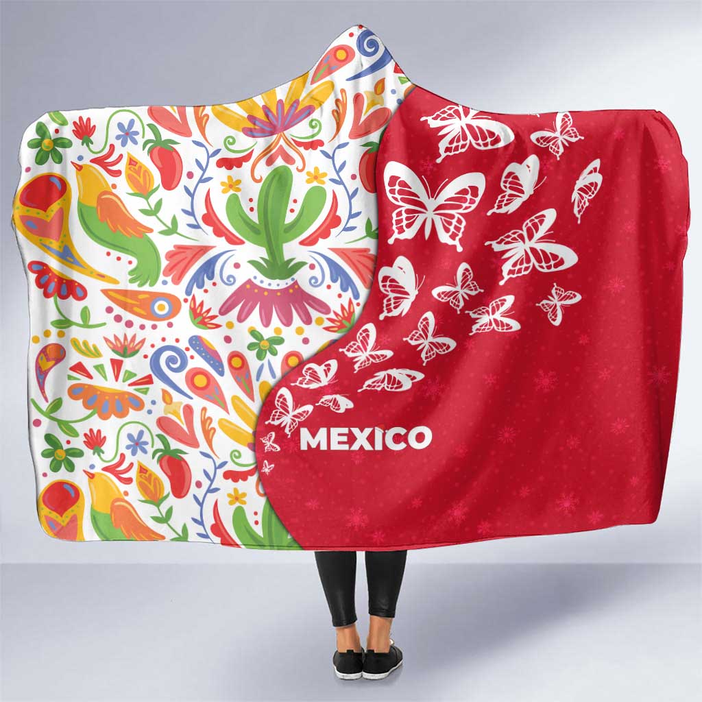 Mexico Christmas Hooded Blanket with Butterfly Cactus and Colorful Floral Folk Art - Wonder Print Shop