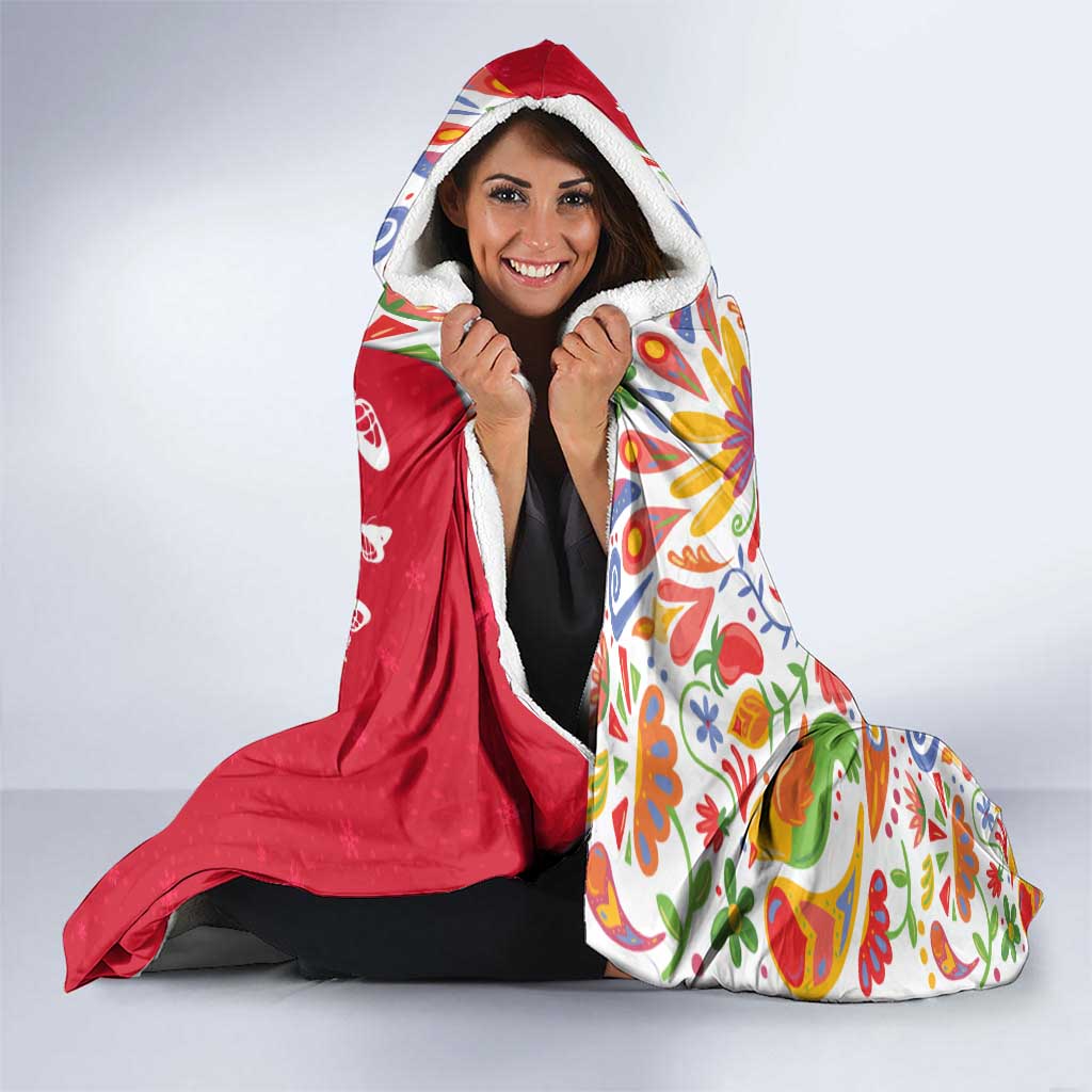 Mexico Christmas Hooded Blanket with Butterfly Cactus and Colorful Floral Folk Art - Wonder Print Shop