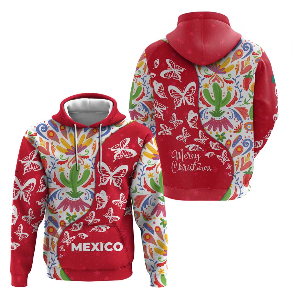 Mexico Christmas Hoodie with Butterfly Cactus and Colorful Floral Folk Art - Wonder Print Shop