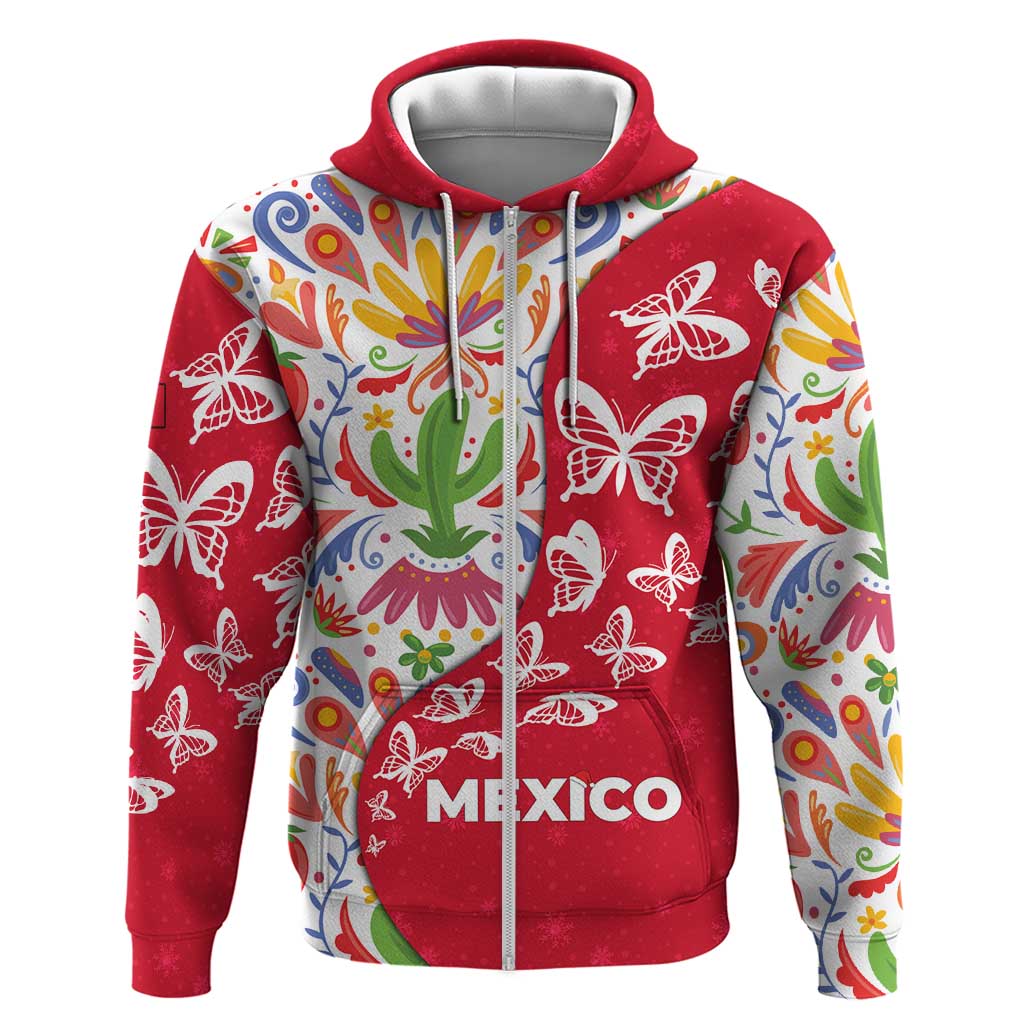 Mexico Christmas Hoodie with Butterfly Cactus and Colorful Floral Folk Art - Wonder Print Shop