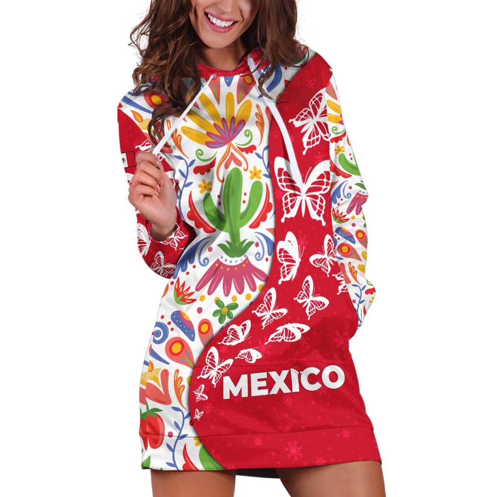 Mexico Christmas Hoodie Dress with Butterfly Cactus and Colorful Floral Folk Art - Wonder Print Shop