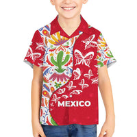Mexico Christmas Kid Hawaiian Shirt with Butterfly Cactus and Colorful Floral Folk Art - Wonder Print Shop