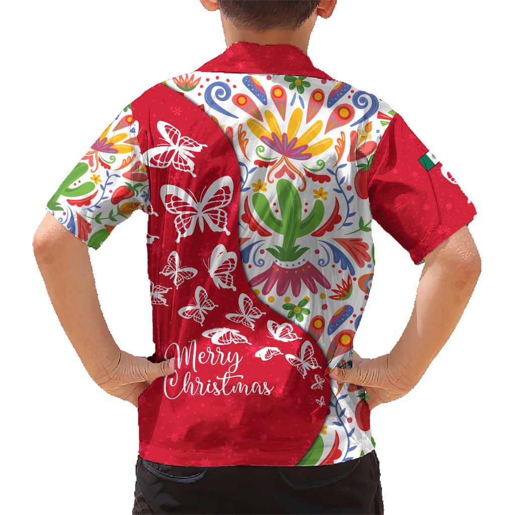 Mexico Christmas Kid Hawaiian Shirt with Butterfly Cactus and Colorful Floral Folk Art - Wonder Print Shop