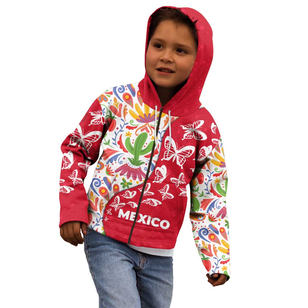 Mexico Christmas Kid Hoodie with Butterfly Cactus and Colorful Floral Folk Art - Wonder Print Shop