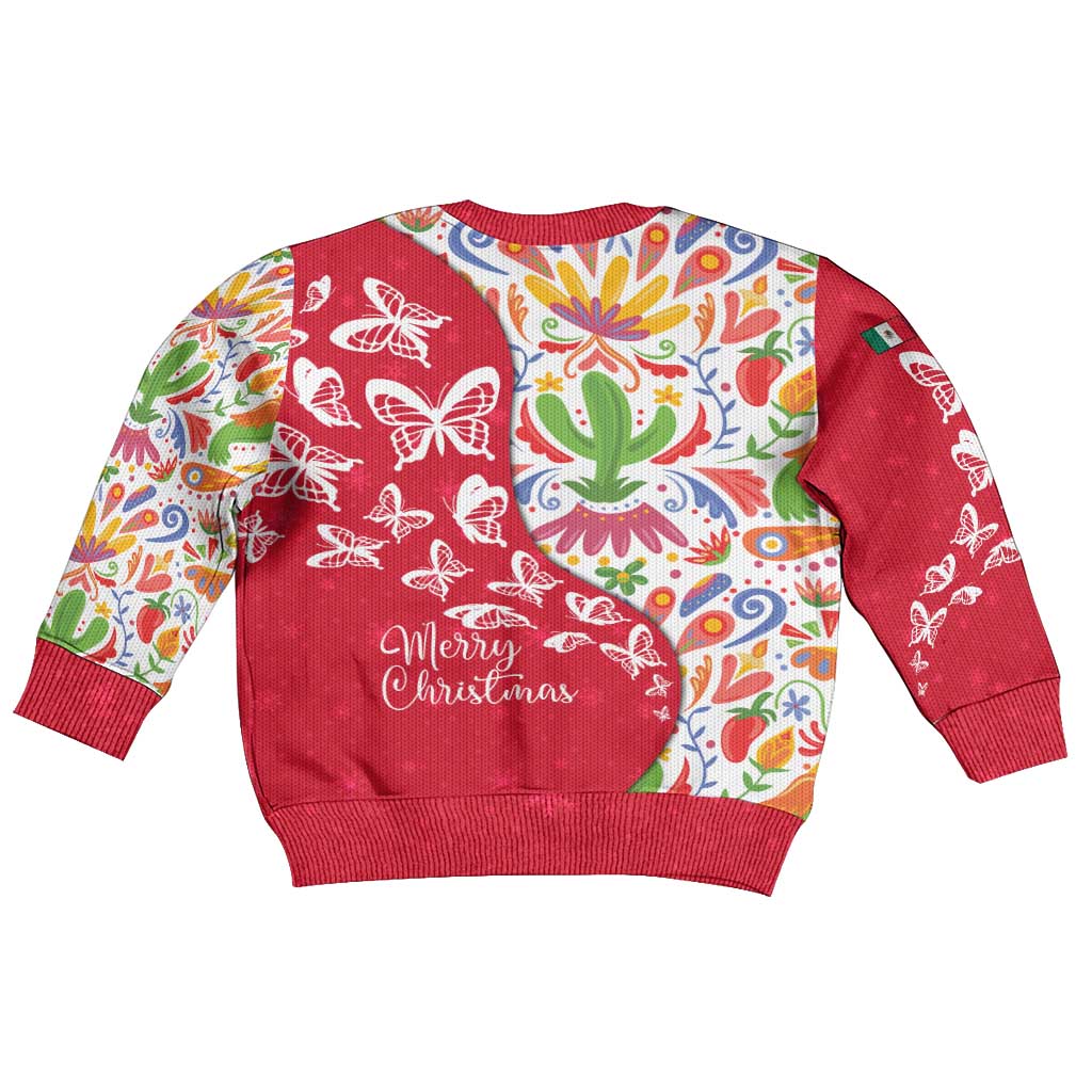 Mexico Christmas Kid Ugly Christmas Sweater with Butterfly Cactus and Colorful Floral Folk Art - Wonder Print Shop