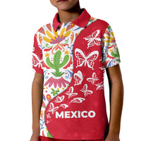 Mexico Christmas Kid Polo Shirt with Butterfly Cactus and Colorful Floral Folk Art - Wonder Print Shop