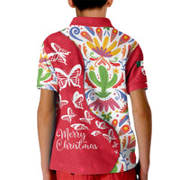 Mexico Christmas Kid Polo Shirt with Butterfly Cactus and Colorful Floral Folk Art - Wonder Print Shop