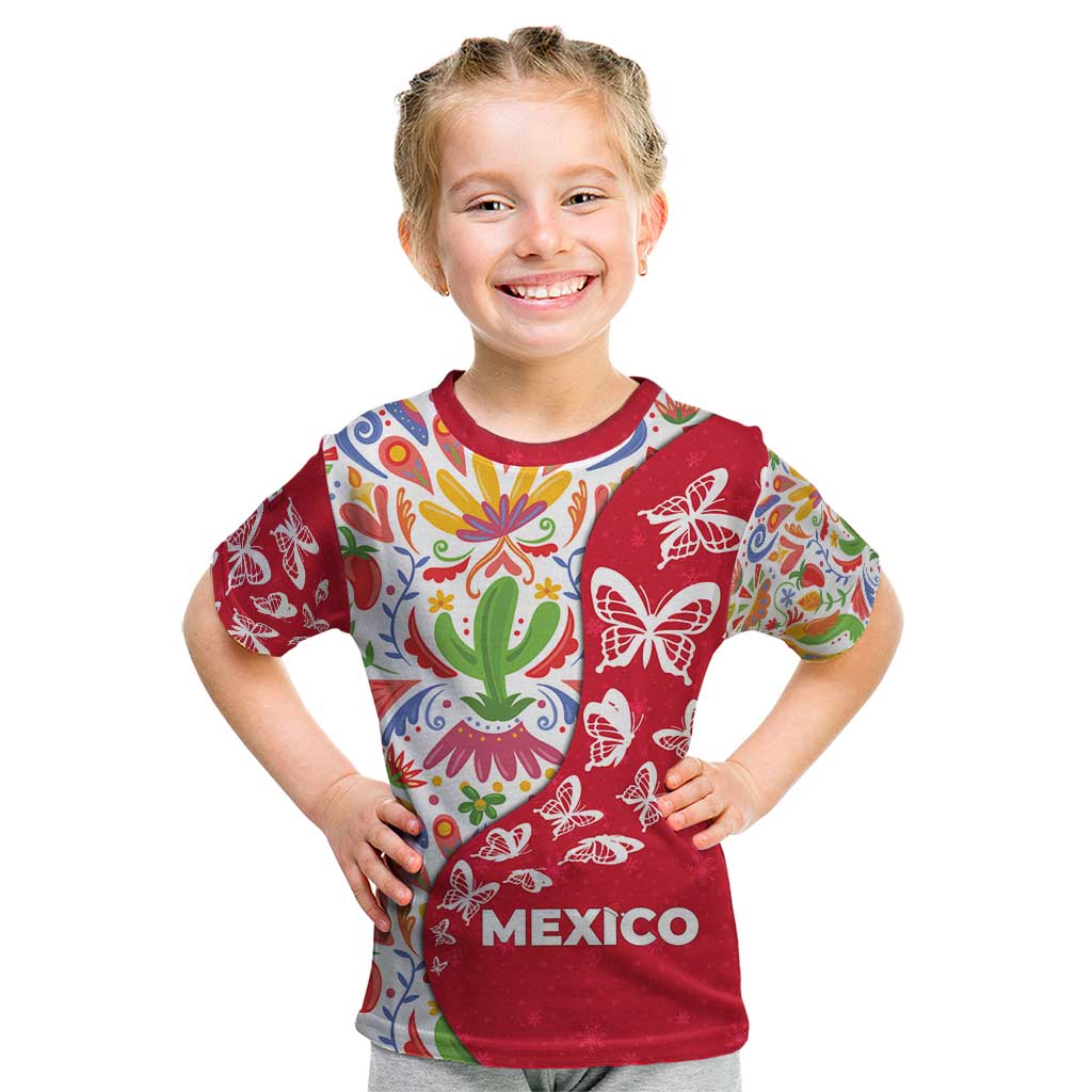 Mexico Christmas Kid T Shirt with Butterfly Cactus and Colorful Floral Folk Art - Wonder Print Shop