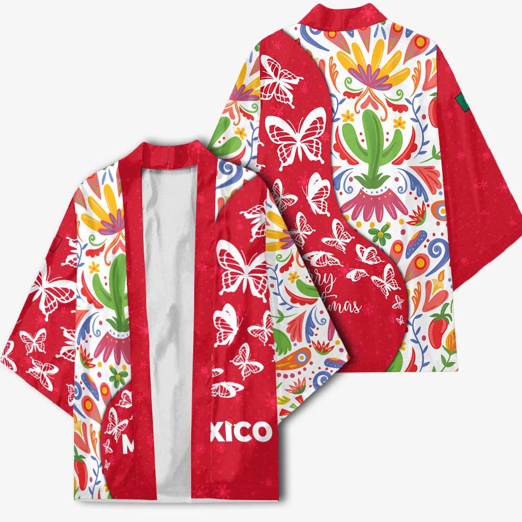Mexico Christmas Kimono with Butterfly Cactus and Colorful Floral Folk Art - Wonder Print Shop