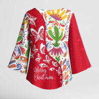 Mexico Christmas Kimono Sleeve Blouse with Butterfly Cactus and Colorful Floral Folk Art - Wonder Print Shop