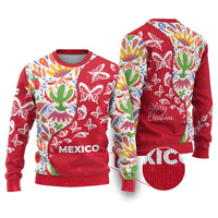 Mexico Christmas Ugly Christmas Sweater with Butterfly Cactus and Colorful Floral Folk Art - Wonder Print Shop