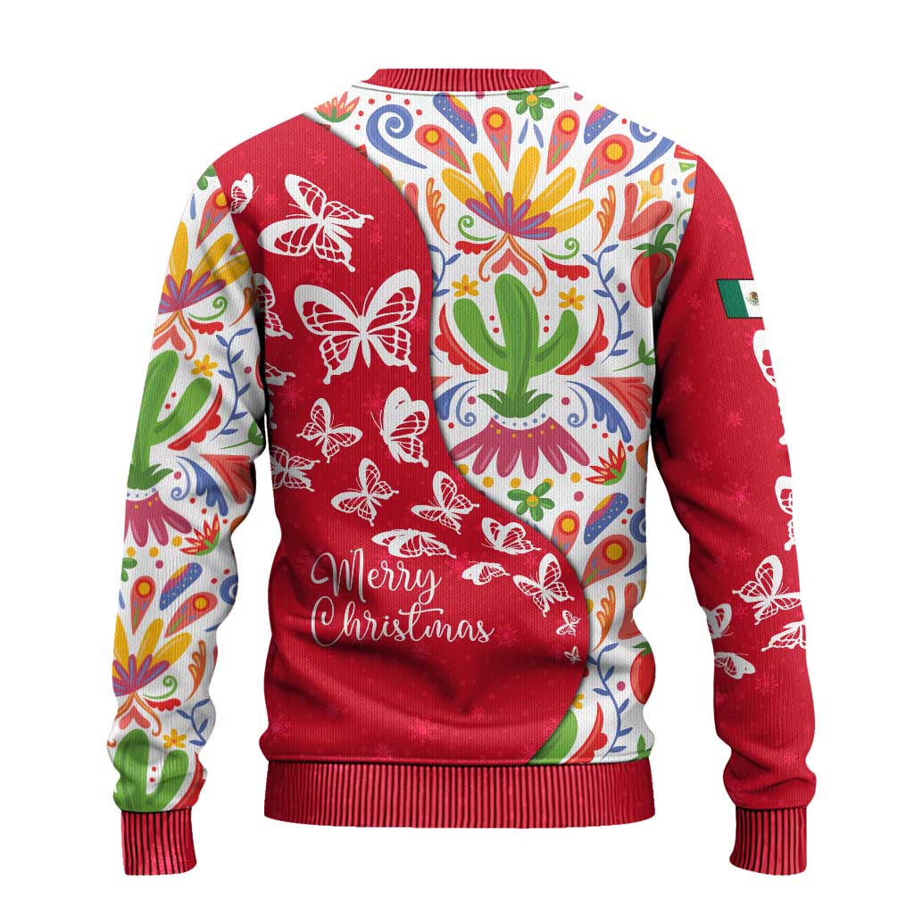 Mexico Christmas Ugly Christmas Sweater with Butterfly Cactus and Colorful Floral Folk Art - Wonder Print Shop
