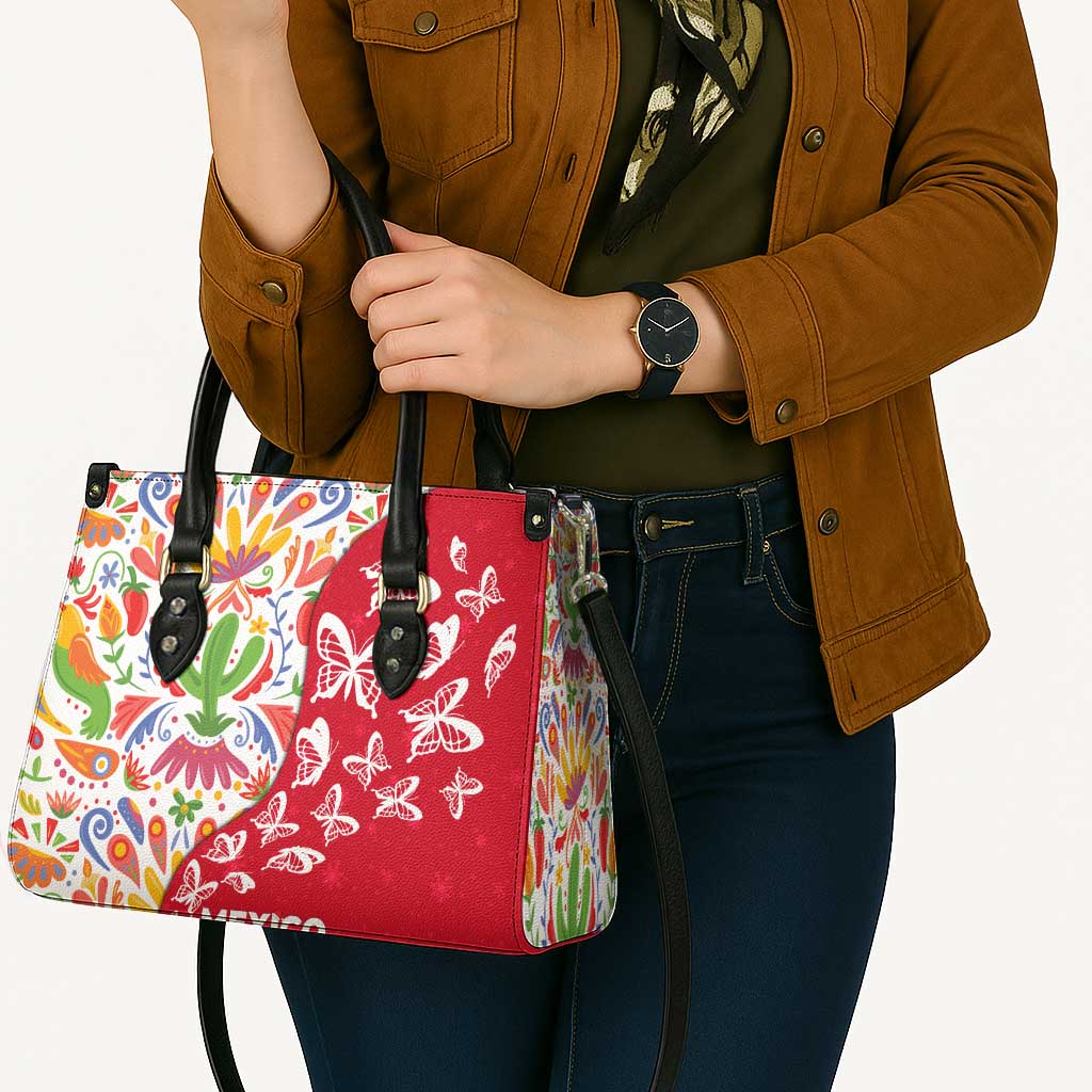 Mexico Christmas Leather Bag with Butterfly Cactus and Colorful Floral Folk Art - Wonder Print Shop