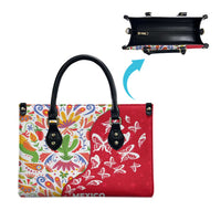 Mexico Christmas Leather Bag with Butterfly Cactus and Colorful Floral Folk Art - Wonder Print Shop
