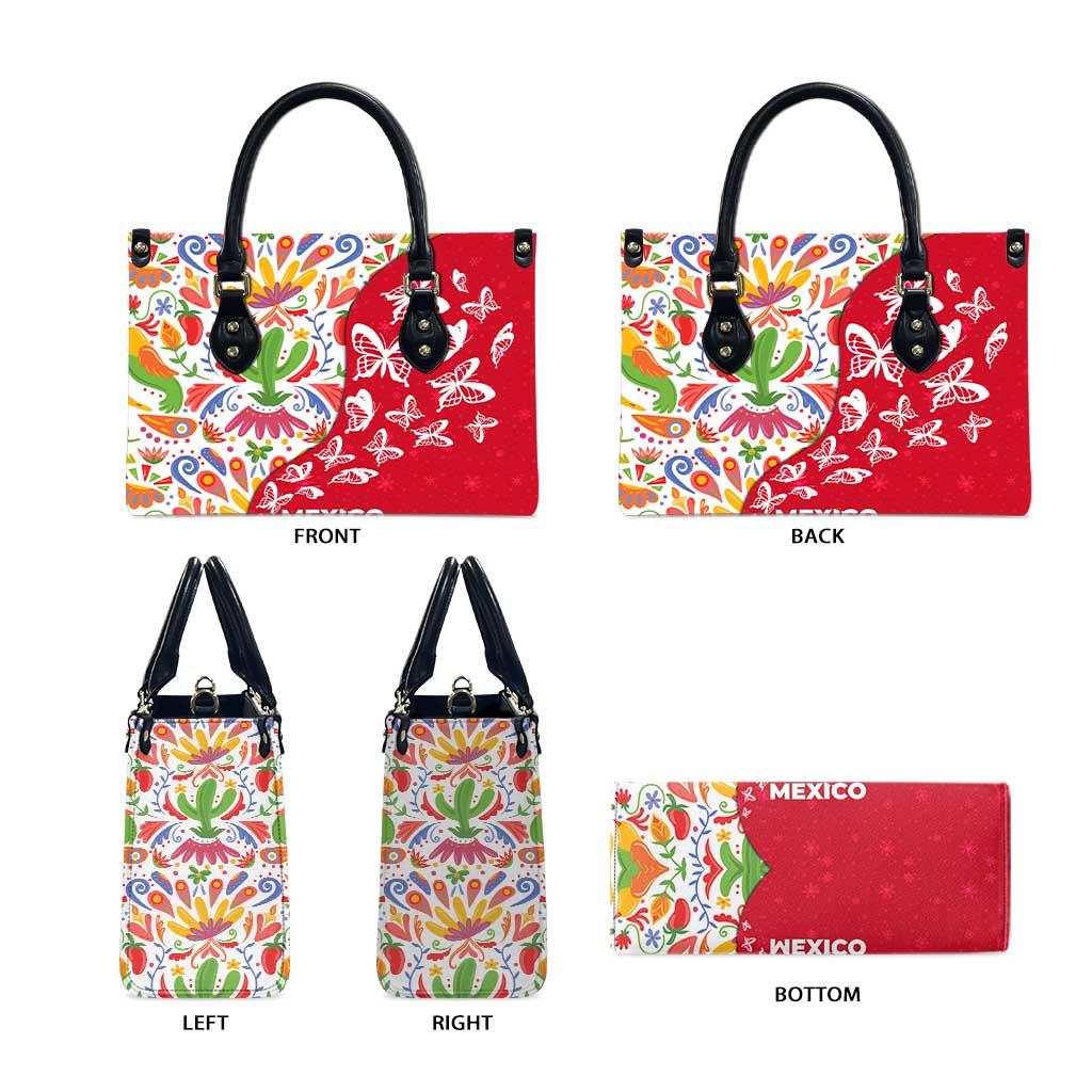 Mexico Christmas Leather Bag with Butterfly Cactus and Colorful Floral Folk Art - Wonder Print Shop
