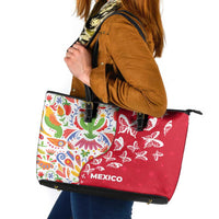Mexico Christmas Leather Tote Bag with Butterfly Cactus and Colorful Floral Folk Art - Wonder Print Shop