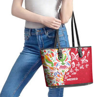 Mexico Christmas Leather Tote Bag with Butterfly Cactus and Colorful Floral Folk Art - Wonder Print Shop