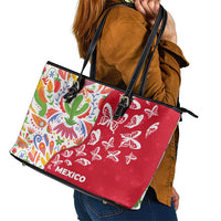 Mexico Christmas Leather Tote Bag with Butterfly Cactus and Colorful Floral Folk Art - Wonder Print Shop