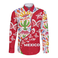 Mexico Christmas Long Sleeve Button Shirt with Butterfly Cactus and Colorful Floral Folk Art - Wonder Print Shop