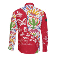 Mexico Christmas Long Sleeve Button Shirt with Butterfly Cactus and Colorful Floral Folk Art - Wonder Print Shop