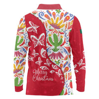 Mexico Christmas Long Sleeve Polo Shirt with Butterfly Cactus and Colorful Floral Folk Art - Wonder Print Shop