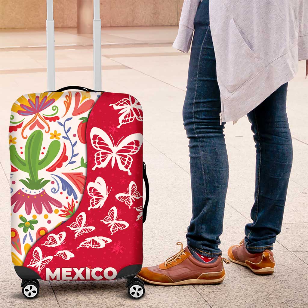 Mexico Christmas Luggage Cover with Butterfly Cactus and Colorful Floral Folk Art - Wonder Print Shop