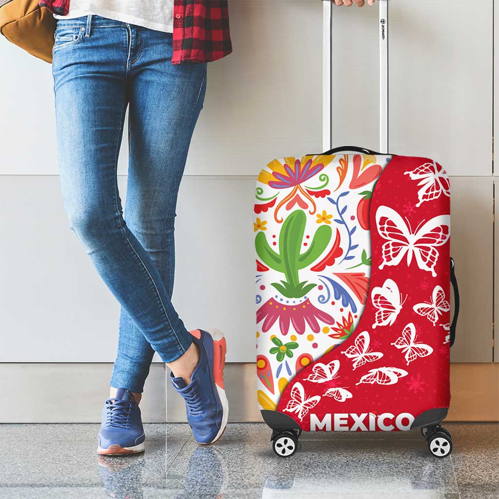 Mexico Christmas Luggage Cover with Butterfly Cactus and Colorful Floral Folk Art - Wonder Print Shop