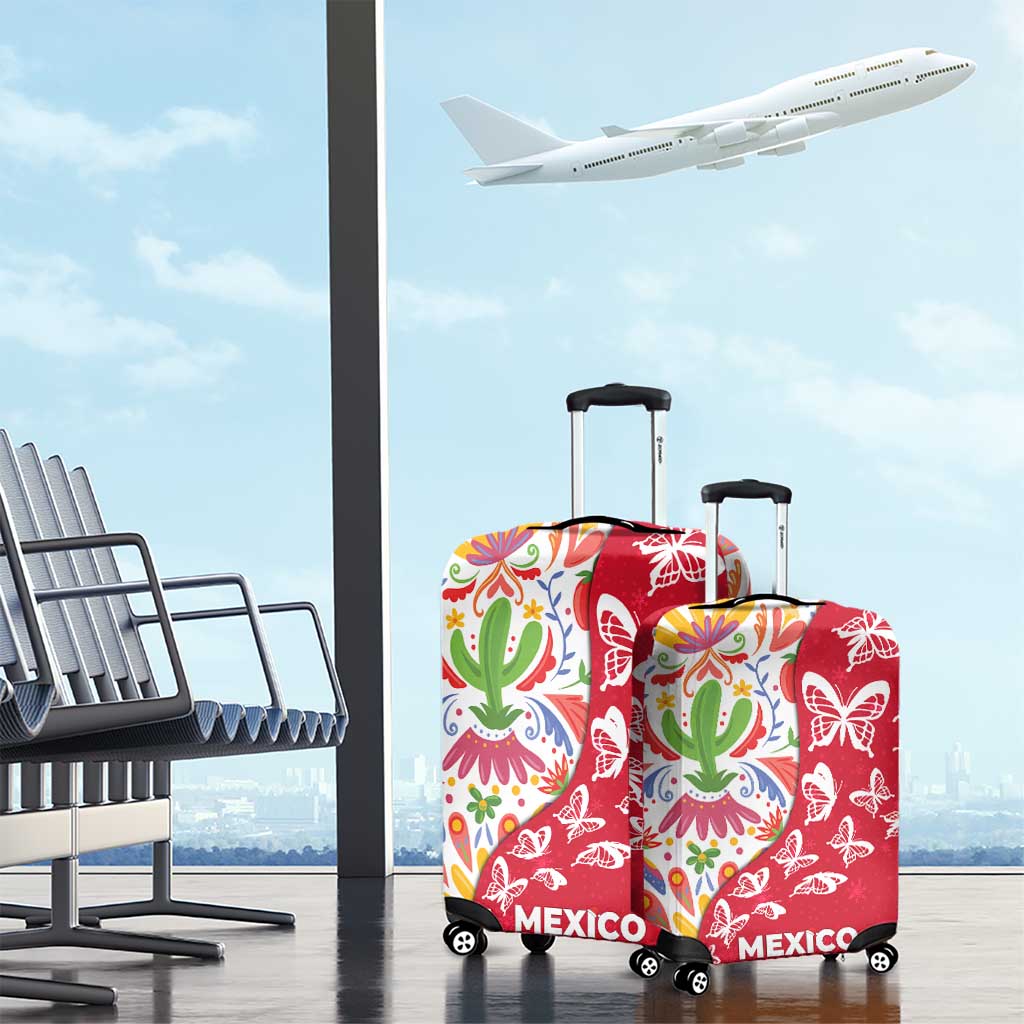 Mexico Christmas Luggage Cover with Butterfly Cactus and Colorful Floral Folk Art - Wonder Print Shop