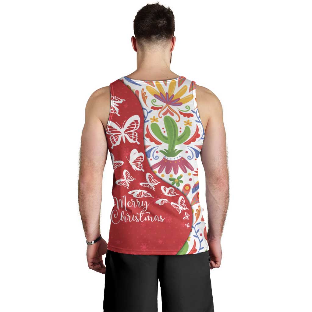 Mexico Christmas Men Tank Top with Butterfly Cactus and Colorful Floral Folk Art - Wonder Print Shop