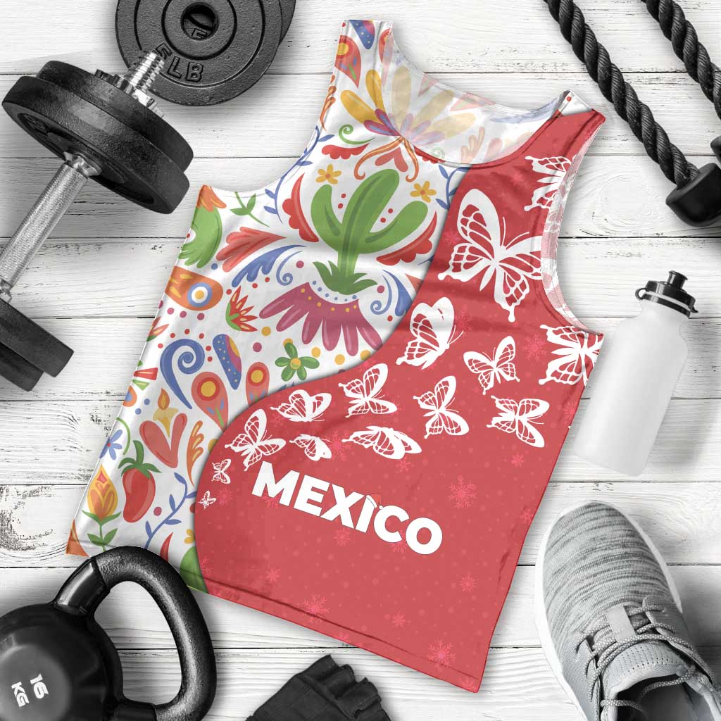 Mexico Christmas Men Tank Top with Butterfly Cactus and Colorful Floral Folk Art - Wonder Print Shop