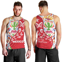 Mexico Christmas Men Tank Top with Butterfly Cactus and Colorful Floral Folk Art - Wonder Print Shop