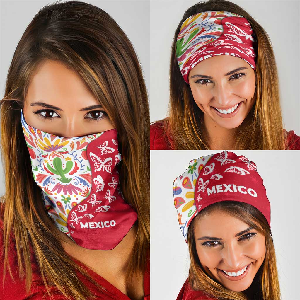 Mexico Christmas Neck Gaiter with Butterfly Cactus and Colorful Floral Folk Art - Wonder Print Shop