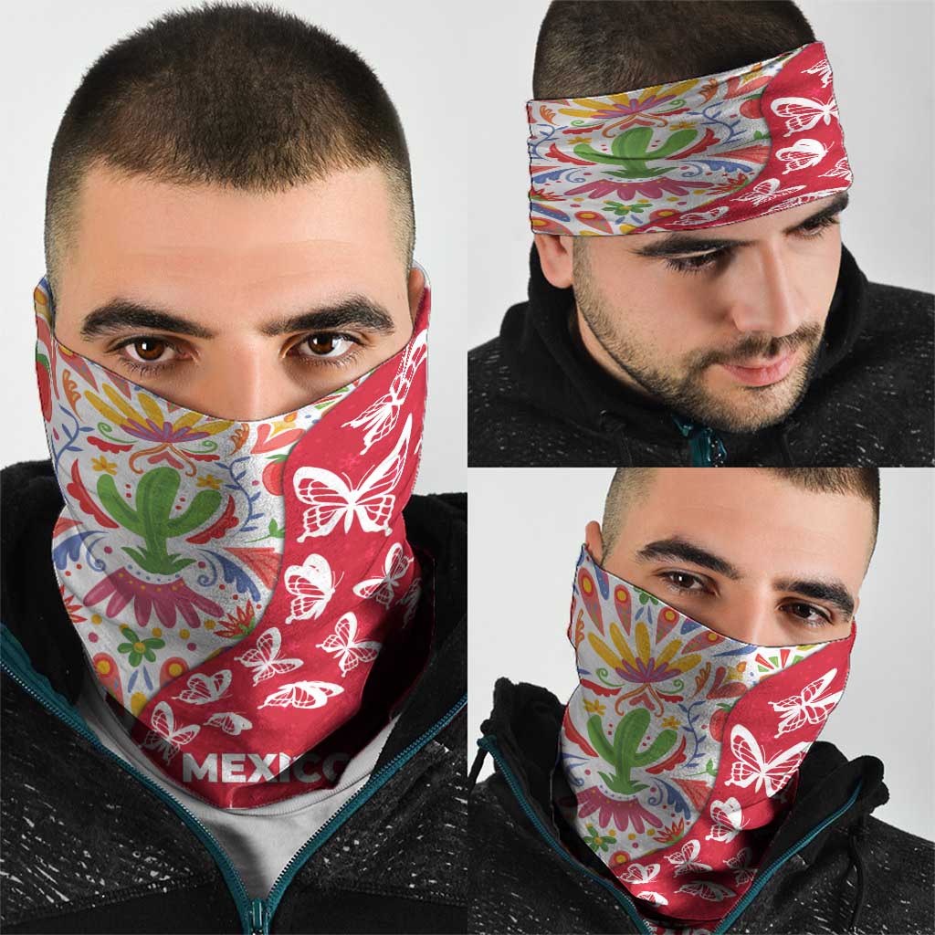 Mexico Christmas Neck Gaiter with Butterfly Cactus and Colorful Floral Folk Art - Wonder Print Shop