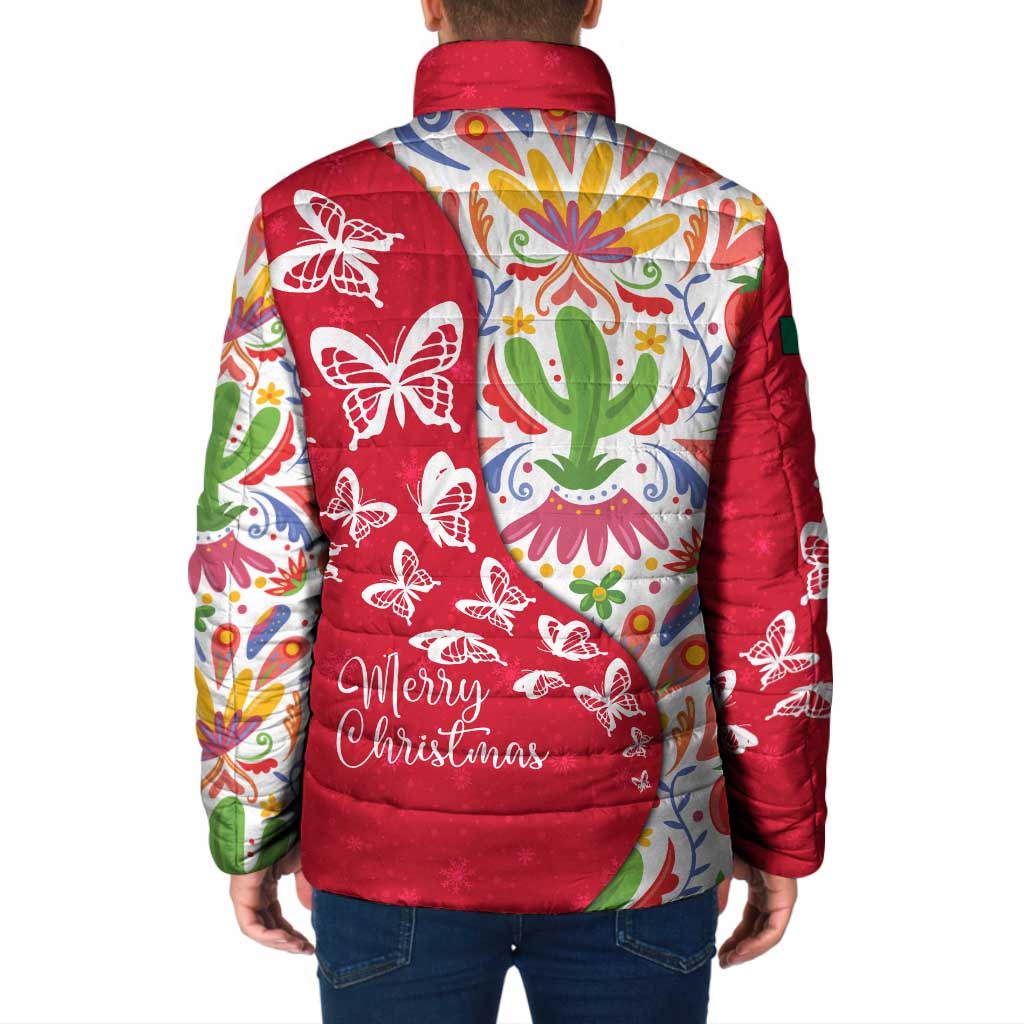 Mexico Christmas Padded Jacket with Butterfly Cactus and Colorful Floral Folk Art - Wonder Print Shop