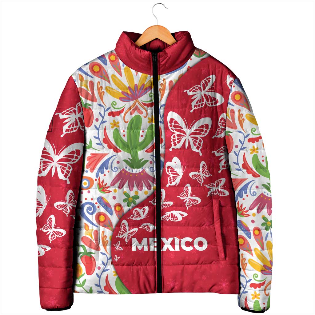 Mexico Christmas Padded Jacket with Butterfly Cactus and Colorful Floral Folk Art - Wonder Print Shop