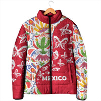 Mexico Christmas Padded Jacket with Butterfly Cactus and Colorful Floral Folk Art - Wonder Print Shop
