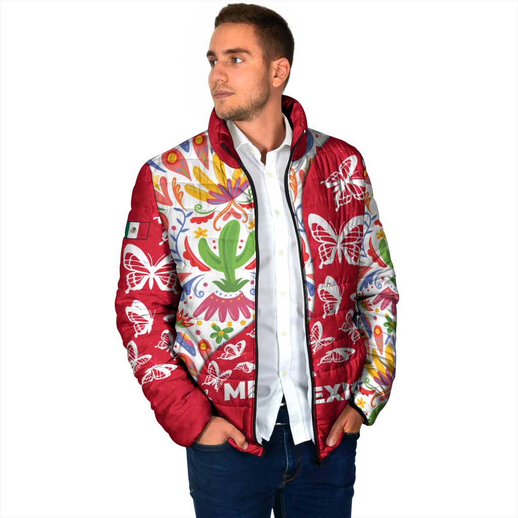 Mexico Christmas Padded Jacket with Butterfly Cactus and Colorful Floral Folk Art - Wonder Print Shop