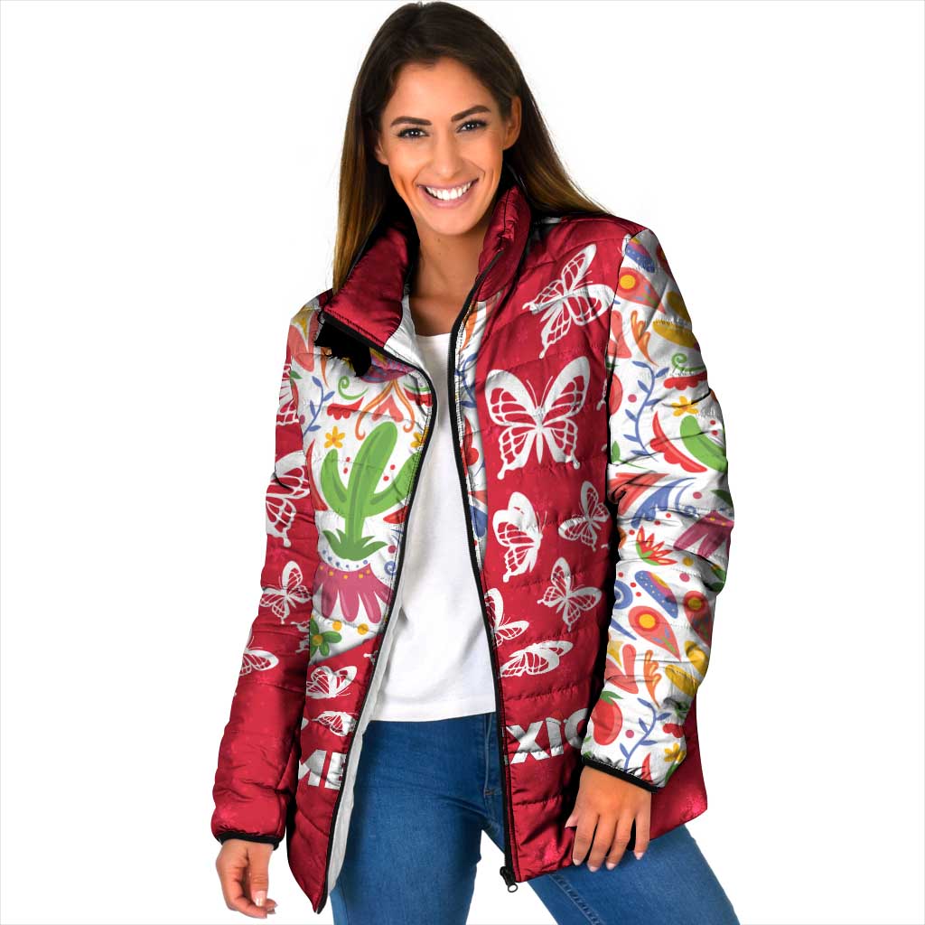Mexico Christmas Padded Jacket with Butterfly Cactus and Colorful Floral Folk Art - Wonder Print Shop