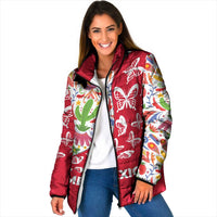 Mexico Christmas Padded Jacket with Butterfly Cactus and Colorful Floral Folk Art - Wonder Print Shop