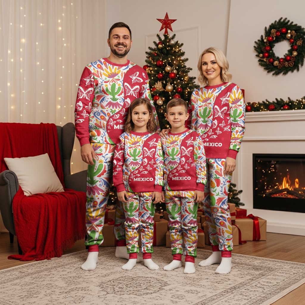 Mexico Christmas Pajama Set with Butterfly Cactus and Colorful Floral Folk Art - Wonder Print Shop