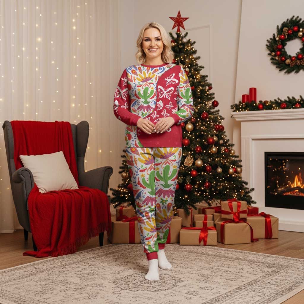 Mexico Christmas Pajama Set with Butterfly Cactus and Colorful Floral Folk Art - Wonder Print Shop