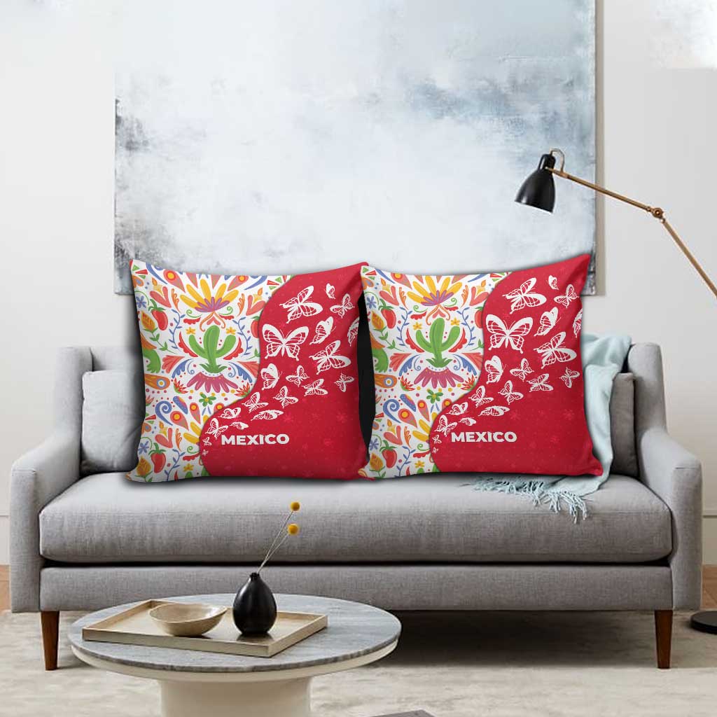 Mexico Christmas Pillow Cover with Butterfly Cactus and Colorful Floral Folk Art - Wonder Print Shop