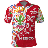 Mexico Christmas Polo Shirt with Butterfly Cactus and Colorful Floral Folk Art - Wonder Print Shop