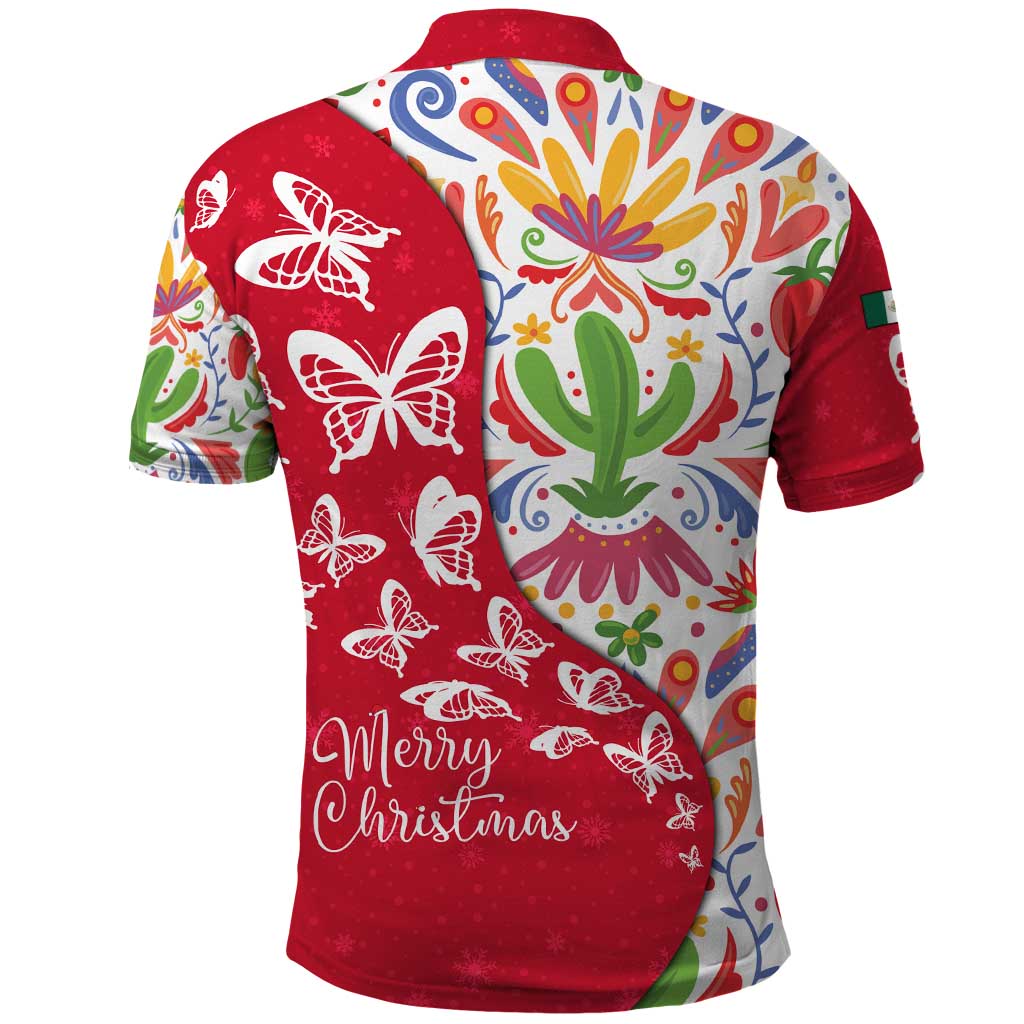 Mexico Christmas Polo Shirt with Butterfly Cactus and Colorful Floral Folk Art - Wonder Print Shop