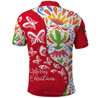 Mexico Christmas Polo Shirt with Butterfly Cactus and Colorful Floral Folk Art - Wonder Print Shop