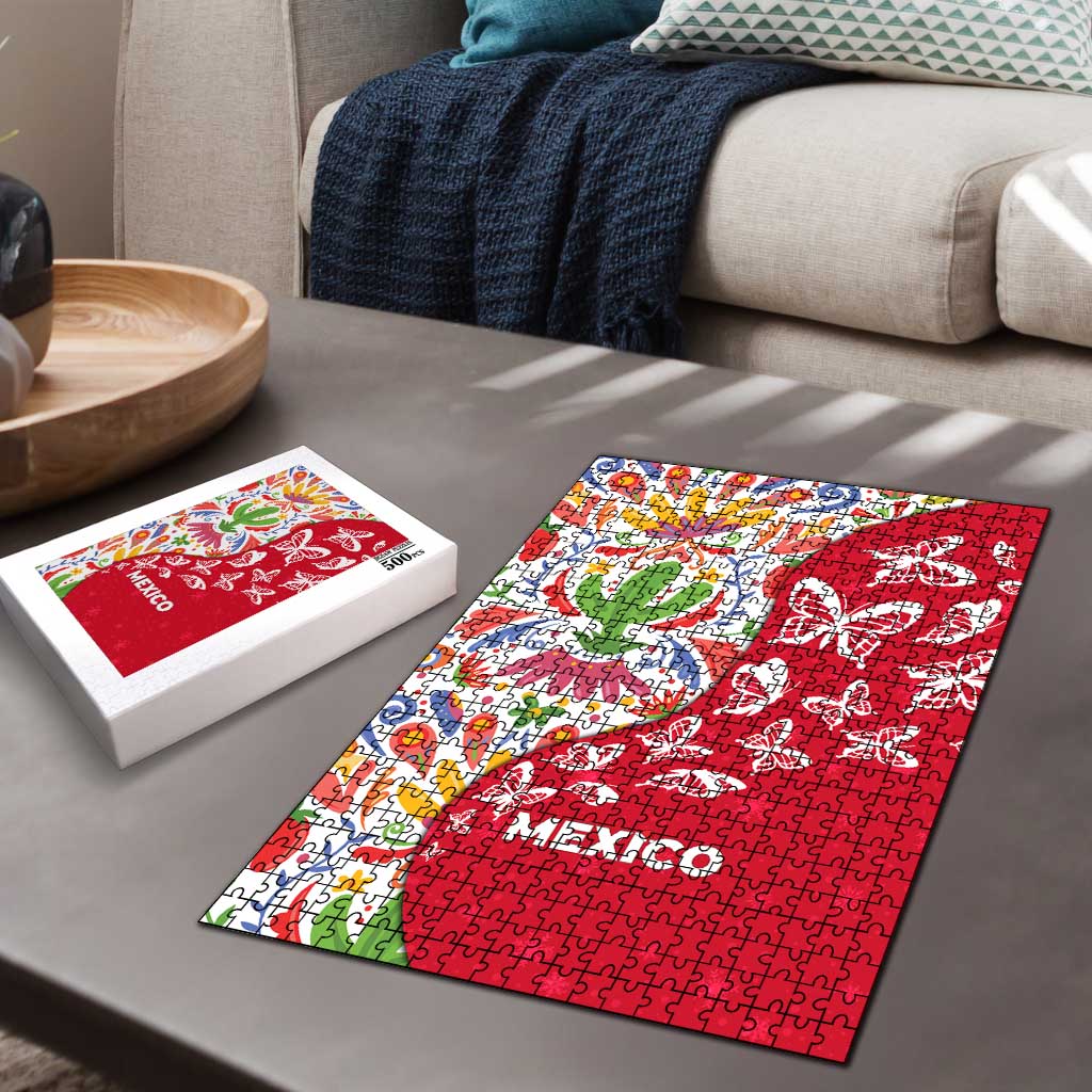Mexico Christmas Puzzle with Butterfly Cactus and Colorful Floral Folk Art - Wonder Print Shop