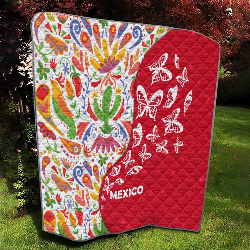 Mexico Christmas Quilt with Butterfly Cactus and Colorful Floral Folk Art - Wonder Print Shop